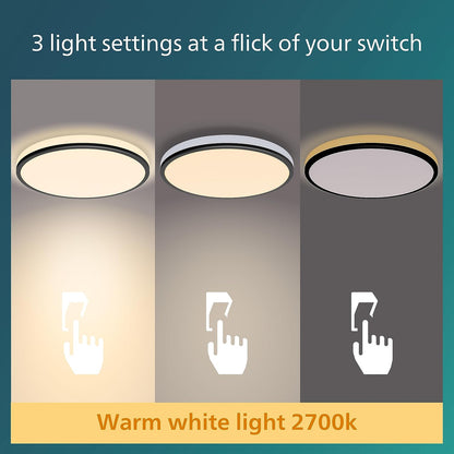 This sleek slim white ceiling light is designed to compliment any ceiling. The clean round lines of the main light are accented wi