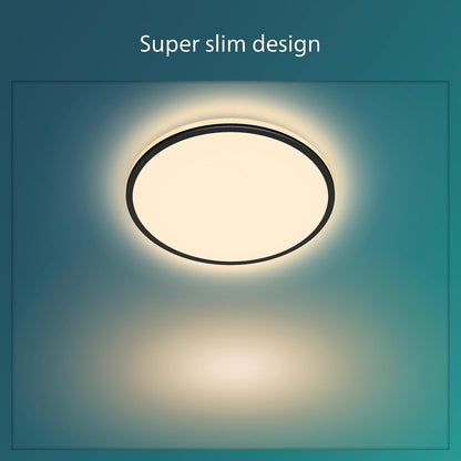 This sleek slim white ceiling light is designed to compliment any ceiling. The clean round lines of the main light are accented wi