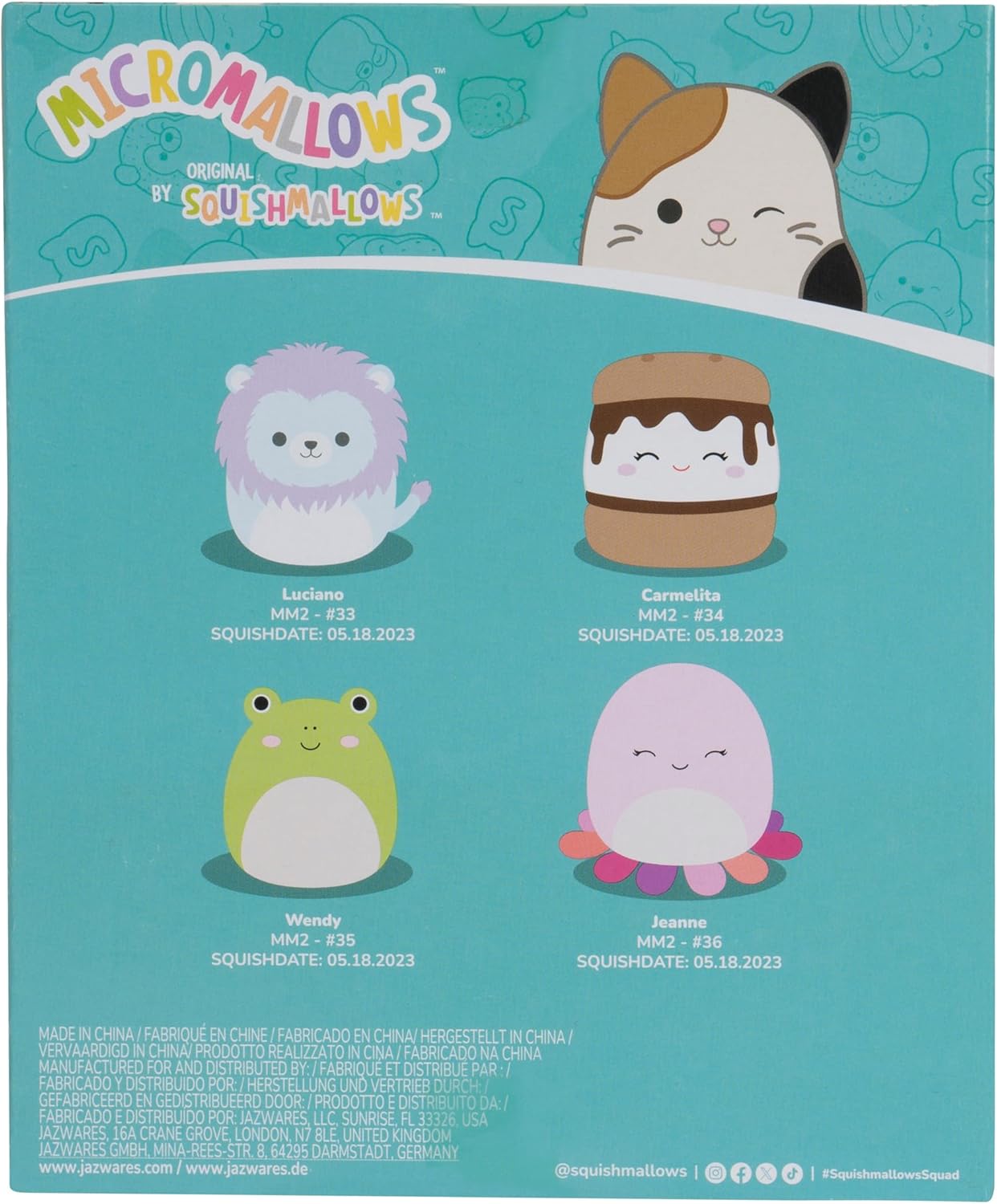 Micromallows Squishmallows Original 4-Pack – Carmelita S'mores, Jeanne Octopus, Luciano Lion, Wendy Frog
