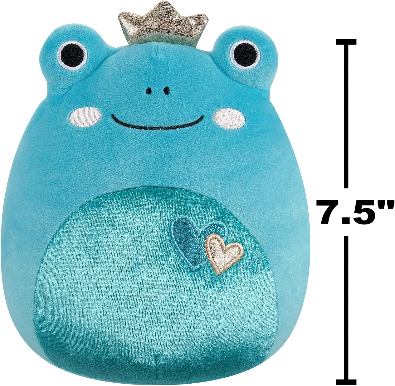 Squishmallows Original 7.5-Inch Ludwig the Teal Frog With Hearts and Crown Valentines Plush