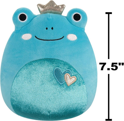 Squishmallows Original 7.5-Inch Ludwig the Teal Frog With Hearts and Crown Valentines Plush