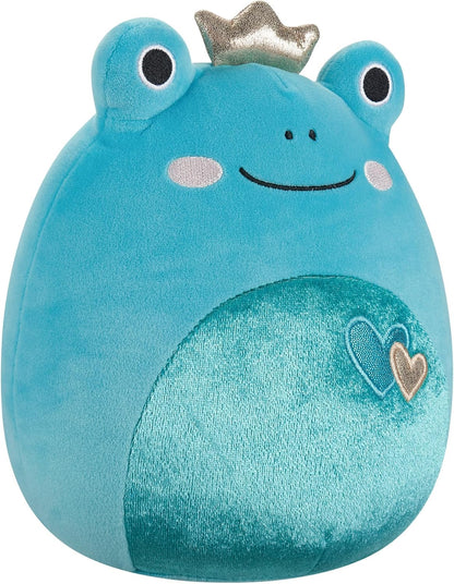 Squishmallows Original 7.5-Inch Ludwig the Teal Frog With Hearts and Crown Valentines Plush