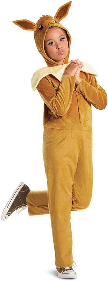 Pokémon Eevee Jumpsuit for Kids, Officially Licensed by Disguise, Eevee Dress Up for Kids, Features Dimensional Hood with Adorable Character Details, Super Soft Material, for 4-6, 7-8, 10-12 years