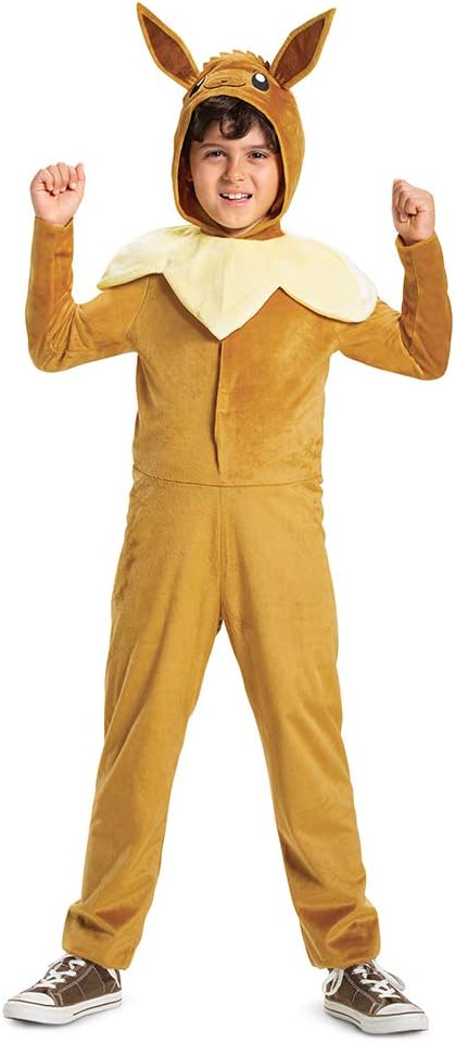Pokémon Eevee Jumpsuit for Kids, Officially Licensed by Disguise, Eevee Dress Up for Kids, Features Dimensional Hood with Adorable Character Details, Super Soft Material, for 4-6, 7-8, 10-12 years