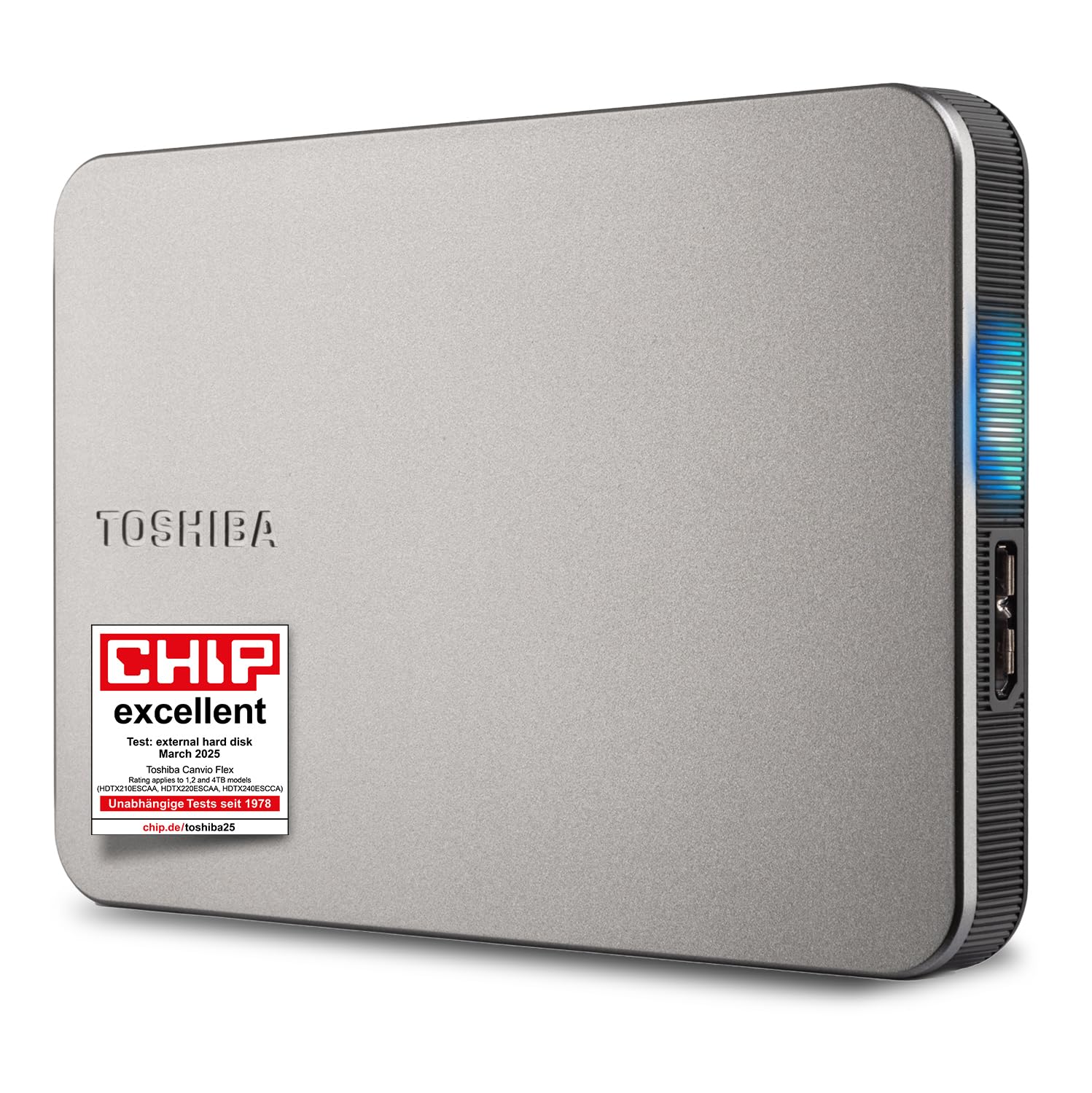 Toshiba Canvio Flex 2TB – Portable 2.5’’ External Hard Drive (HDD) for Mac, Windows PC, Smartphone and Tablet Use, Compatible with Most USB-C and USB-A Devices, Warm Silver (HDTX220ESCAA