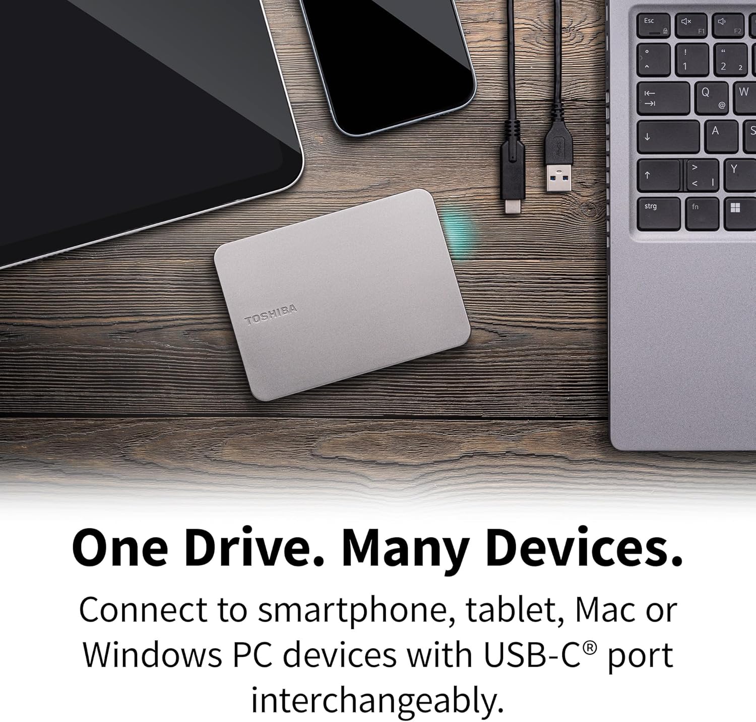 Toshiba Canvio Flex 4TB – Portable 2.5’’ External Hard Drive (HDD) for Mac, Windows PC, Smartphone and Tablet Use, Compatible with Most USB-C and USB-A Devices, Warm Silver (HDTX240ESCCA)