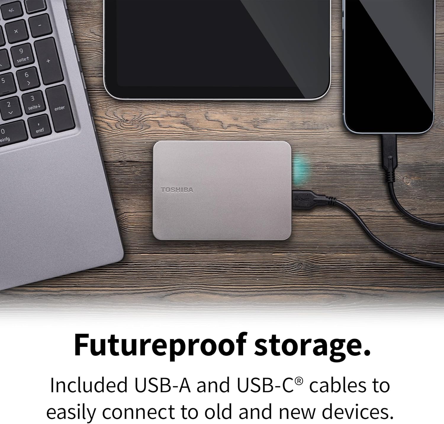 Toshiba Canvio Flex 4TB – Portable 2.5’’ External Hard Drive (HDD) for Mac, Windows PC, Smartphone and Tablet Use, Compatible with Most USB-C and USB-A Devices, Warm Silver (HDTX240ESCCA)