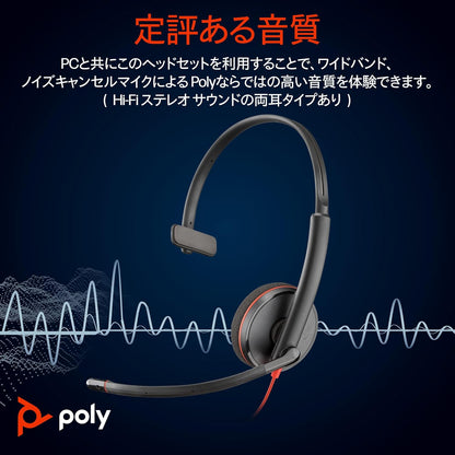 Poly Blackwire 3210 Wired Headset - Noise-Canceling Mic - Single-Ear Design - Connect to PC/Mac via USB-C or USB-A - Works w/Teams, Zoom