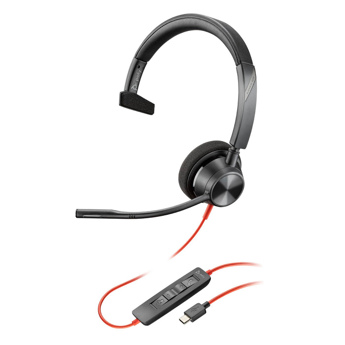 Poly Blackwire 3210 Wired Headset - Noise-Canceling Mic - Single-Ear Design - Connect to PC/Mac via USB-C or USB-A - Works w/Teams, Zoom