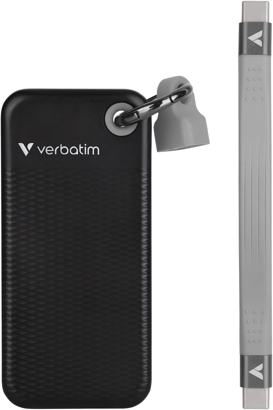 Verbatim Pocket SSD 2 TB, Externe SSD USB 3.2 Gen 2, bis zu 1000 MB/s Lesen & Schreiben, tragbare Festplatte für PC, Mac & Konsole, Schwarz/Grau