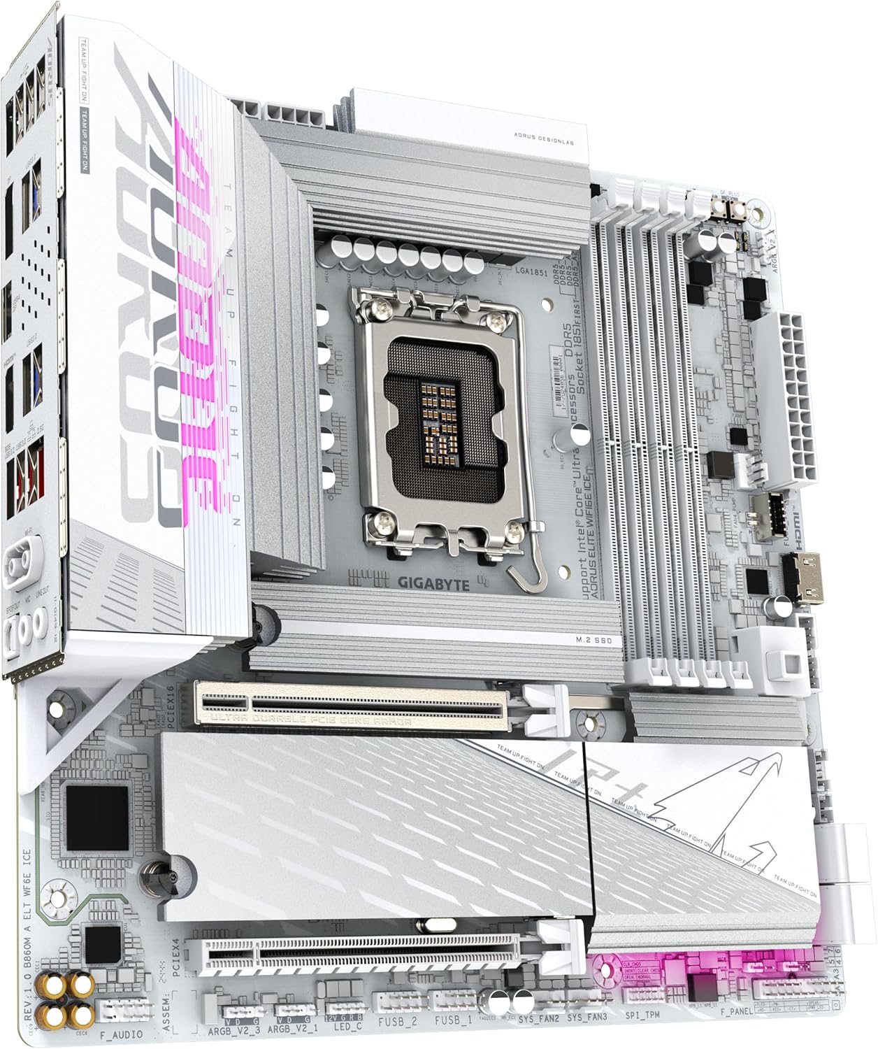 GIGABYTE B860M AORUS ELITE WF6E ICE Motherboard - Intel Core Ultra Series CPUs, 12+1+2+1 Phases VRM, up to 9200MHz DDR5, 1xPCIe 5.0 + 2xPCIe 4.0 M.2, 2.5GbE LAN, WIFI 6E, USB 4