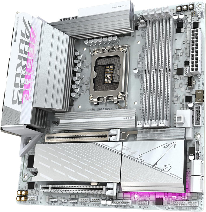 GIGABYTE B860M AORUS ELITE WF6E ICE Motherboard - Intel Core Ultra Series CPUs, 12+1+2+1 Phases VRM, up to 9200MHz DDR5, 1xPCIe 5.0 + 2xPCIe 4.0 M.2, 2.5GbE LAN, WIFI 6E, USB 4