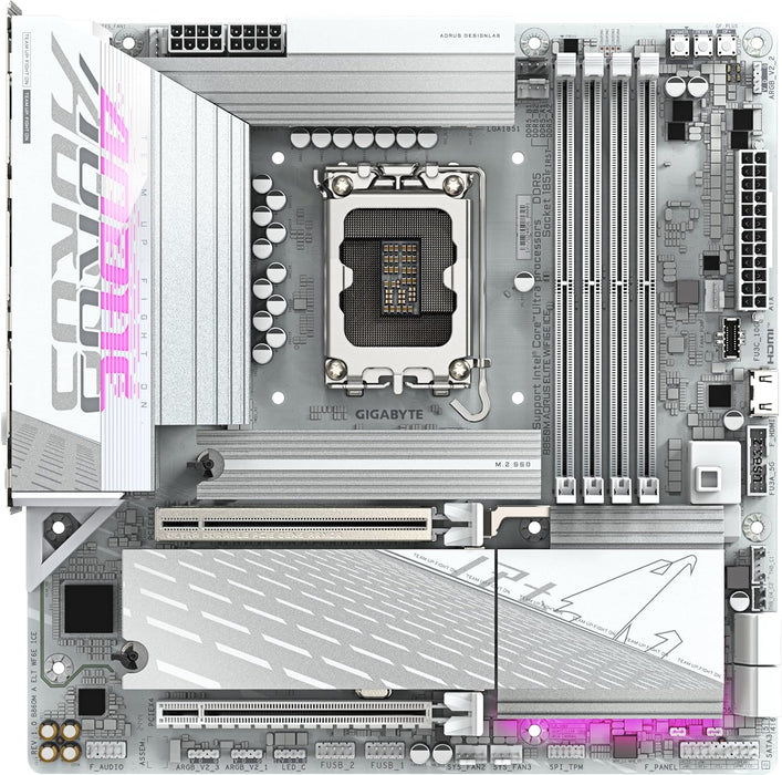 GIGABYTE B860M AORUS ELITE WF6E ICE Motherboard - Intel Core Ultra Series CPUs, 12+1+2+1 Phases VRM, up to 9200MHz DDR5, 1xPCIe 5.0 + 2xPCIe 4.0 M.2, 2.5GbE LAN, WIFI 6E, USB 4