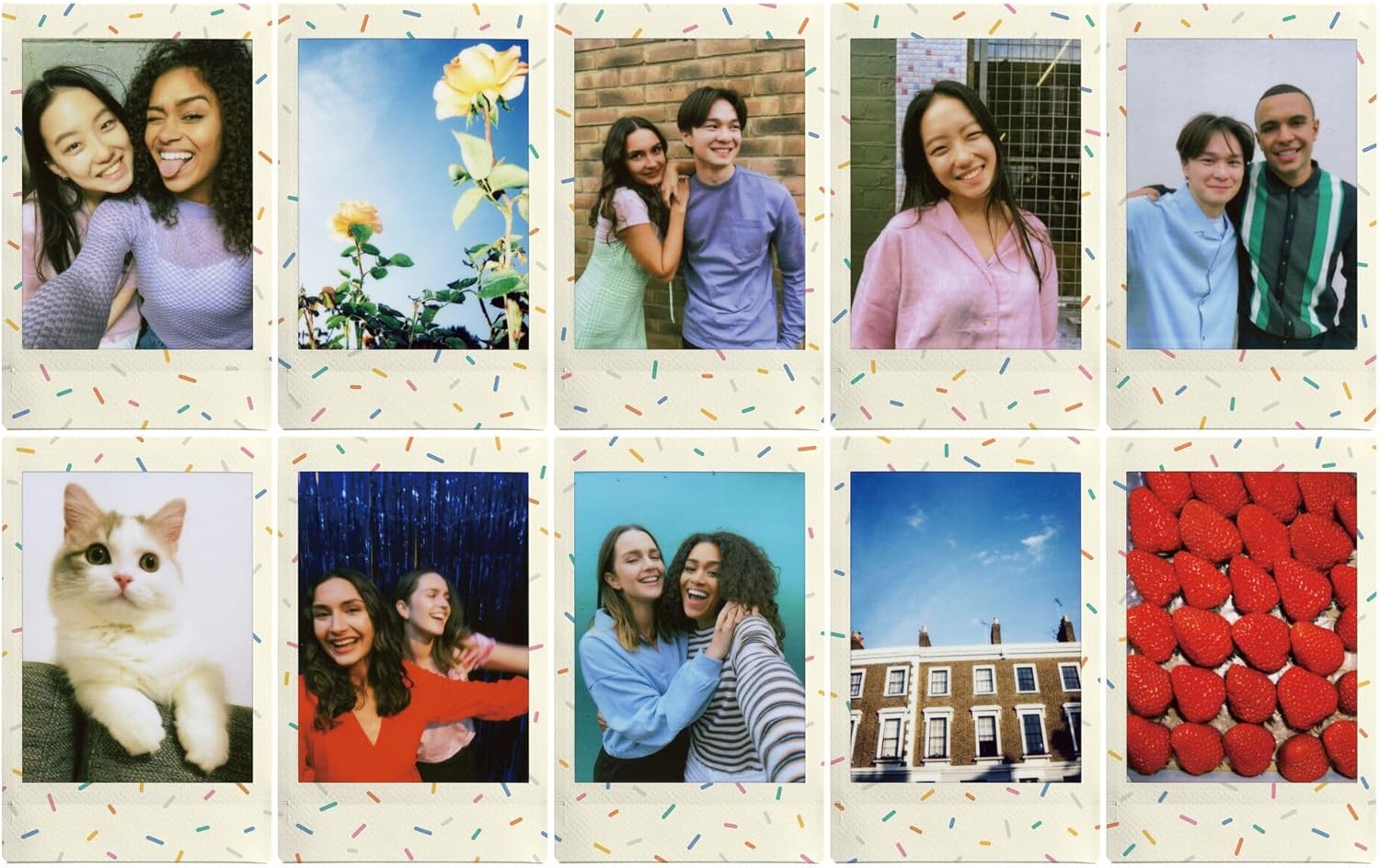 instax instant mini film with SPRINKLES decorative border, 10 shot pack, suitable for all instax mini series cameras and mini LINK smartphone printers