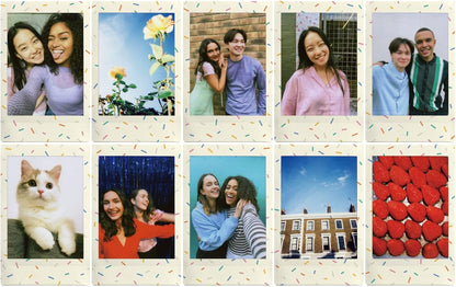 instax instant mini film with SPRINKLES decorative border, 10 shot pack, suitable for all instax mini series cameras and mini LINK smartphone printers