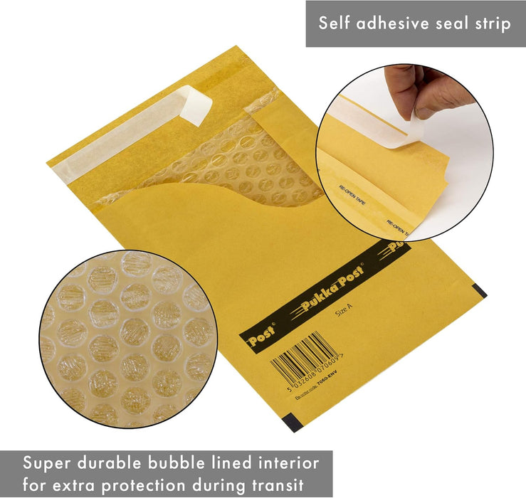 Pukka Post & Packaging Bubble Lined Envelopes Gold Peel and Seal Size A 120mmx175mm (Pack 10)