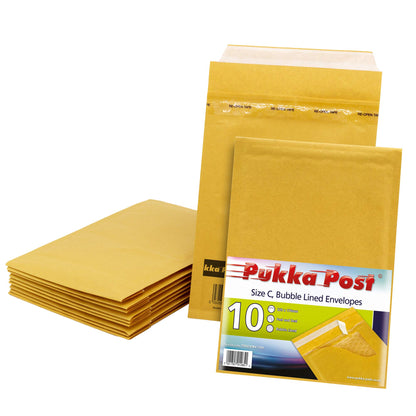 Pukka Post & Packaging Bubble Lined Envelopes - Pack of 10 Self Seal Padded Lightweight Mailers for Safe and Secure Shipping - Impact & Puncture Resistant for Protection - 170 x 225 mm, Size C - Gold