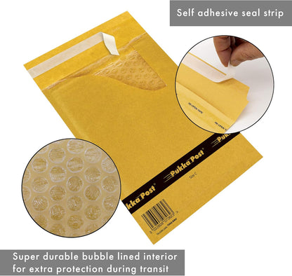 Pukka Post & Packaging Bubble Lined Envelopes - Pack of 10 Self Seal Padded Lightweight Mailers for Safe and Secure Shipping - Impact & Puncture Resistant for Protection - 170 x 225 mm, Size C - Gold
