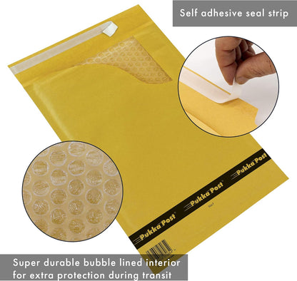 Pukka Post & Packaging Lot de 10 enveloppes à bulles rembourrées auto-adhésives légères pour une expédition sûre et sécurisée Résistant aux chocs et aux perforations 250 x 345 mm Taille F Doré