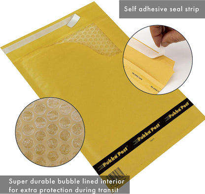 Pukka Post & Packaging Bubble Lined Envelopes - Pack of 10 Self Seal Padded Lightweight Mailers for Safe and Secure Shipping - Impact & Puncture Resistant for Protection - 260 x 345 mm, Size G - Gold