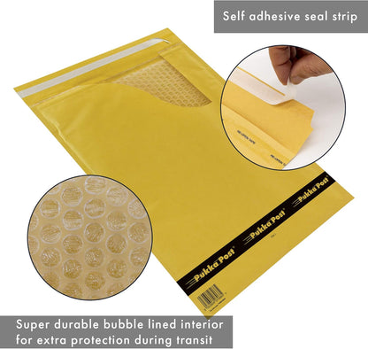Pukka Post & Packaging Bubble Lined Envelopes - Pack of 10 Self Seal Padded Lightweight Mailers for Safe and Secure Shipping - Impact & Puncture Resistant for Protection - 320 x 445 mm, Size J - Gold