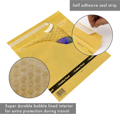 PUKKA POST & PACKAGING Bubble Lined Envelopes - Pack of 10 Self Seal Padded Lightweight Mailers for Safe and Secure Shipping - Impact & Puncture Resistant for Protection - 175 x 200 mm, Size CD - Gold