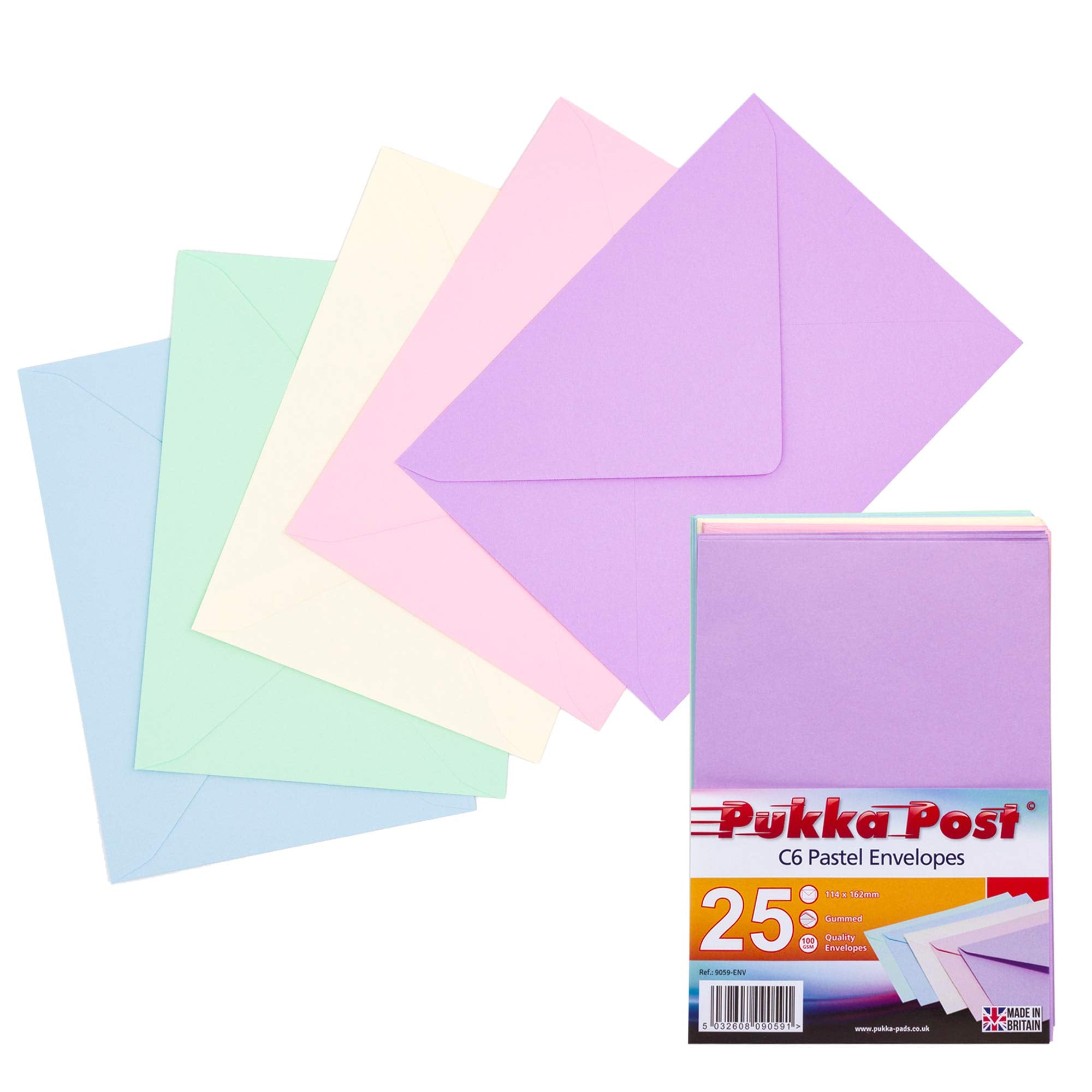 Pukka Pad, Pukka Post - Sobres engomados (100 g/m², 25 unidades, 114 x 162 mm, tamaño C6, color pastel