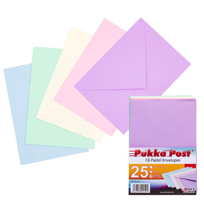 Pukka Pad, Pukka Post - Sobres engomados (100 g/m², 25 unidades, 114 x 162 mm, tamaño C6, color pastel