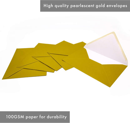 Pukka Pad, Pukka Post & Packaging Gummed Envelopes - Pack of 25, Ready-to-Seal, Durable 100GSM Postal Envelopes for Letters, Invitations, and Other Mail - 229 x 162 mm, Size C5, Gold