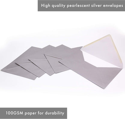 Pukka Pad, Pukka Post & Packaging Gummed Envelopes - Pack of 25, Ready-to-Seal, Durable 100GSM Postal Envelopes for Letters, Invitations, and Other Mail - 114 x 162mm, Size C6, Silver