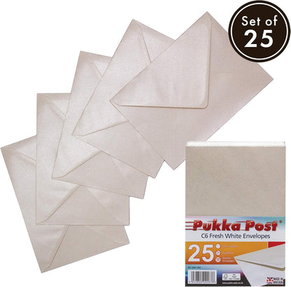 Pukka Pad, Pukka Post & Packaging Gummed Envelopes - Pack of 25, Ready-to-Seal, Durable 100GSM Postal Envelopes for Letters, Invitations, and Other Mail - 114 x 162mm, Size C6, Fresh White