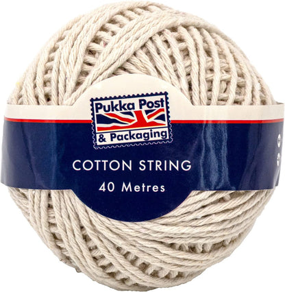 Pukka Pad, Pukka Post and Packaging - Bola de hilo de algodón para embalaje, manualidades y bricolaje, paquete de 4 bolas de 40 m cada una, sin plástico, embalaje totalmente reciclable