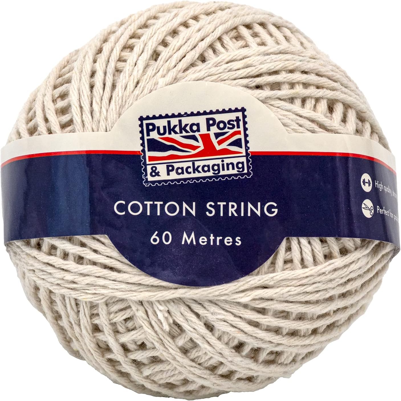 PUKKA POST & PACKAGING Cotton String Ball – For Packaging, Crafting, and DIY – Pack of 4 Balls Measuring 60m Each – Plastic-Free, Fully Recyclable Packaging