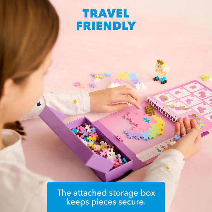 PLUS PLUS Travel Toys - Building Blocks Puzzle Play, Ideal Train, Car, or Plane Activities for Kids, 12 Pages with 125 Pieces in Attached Storage, Girls and Boys Toys Age 5 Plus