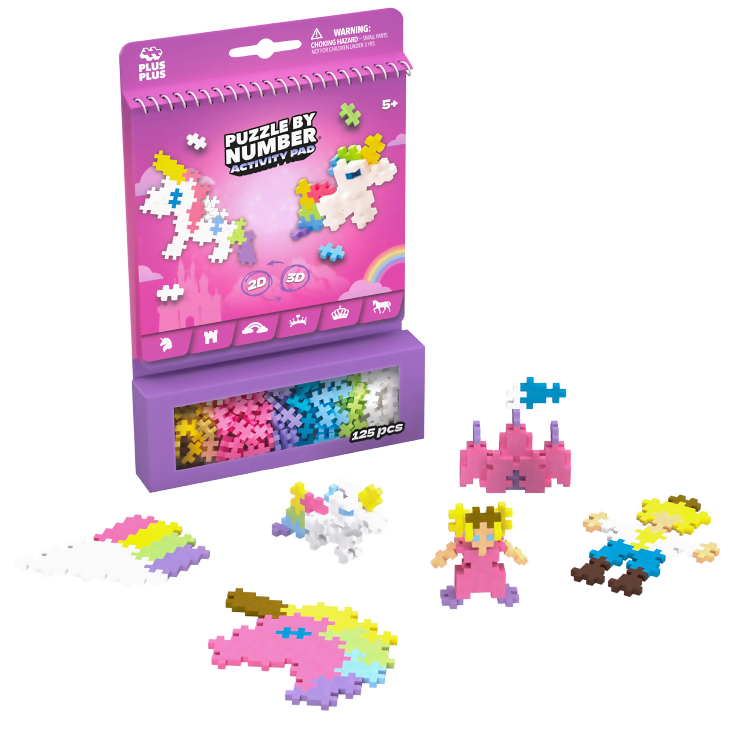 PLUS PLUS Travel Toys - Building Blocks Puzzle Play, Ideal Train, Car, or Plane Activities for Kids, 12 Pages with 125 Pieces in Attached Storage, Girls and Boys Toys Age 5 Plus