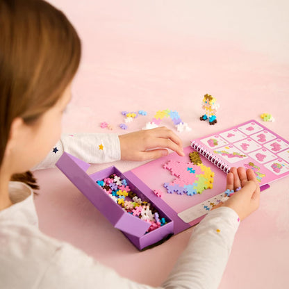PLUS PLUS Travel Toys - Building Blocks Puzzle Play, Ideal Train, Car, or Plane Activities for Kids, 12 Pages with 125 Pieces in Attached Storage, Girls and Boys Toys Age 5 Plus