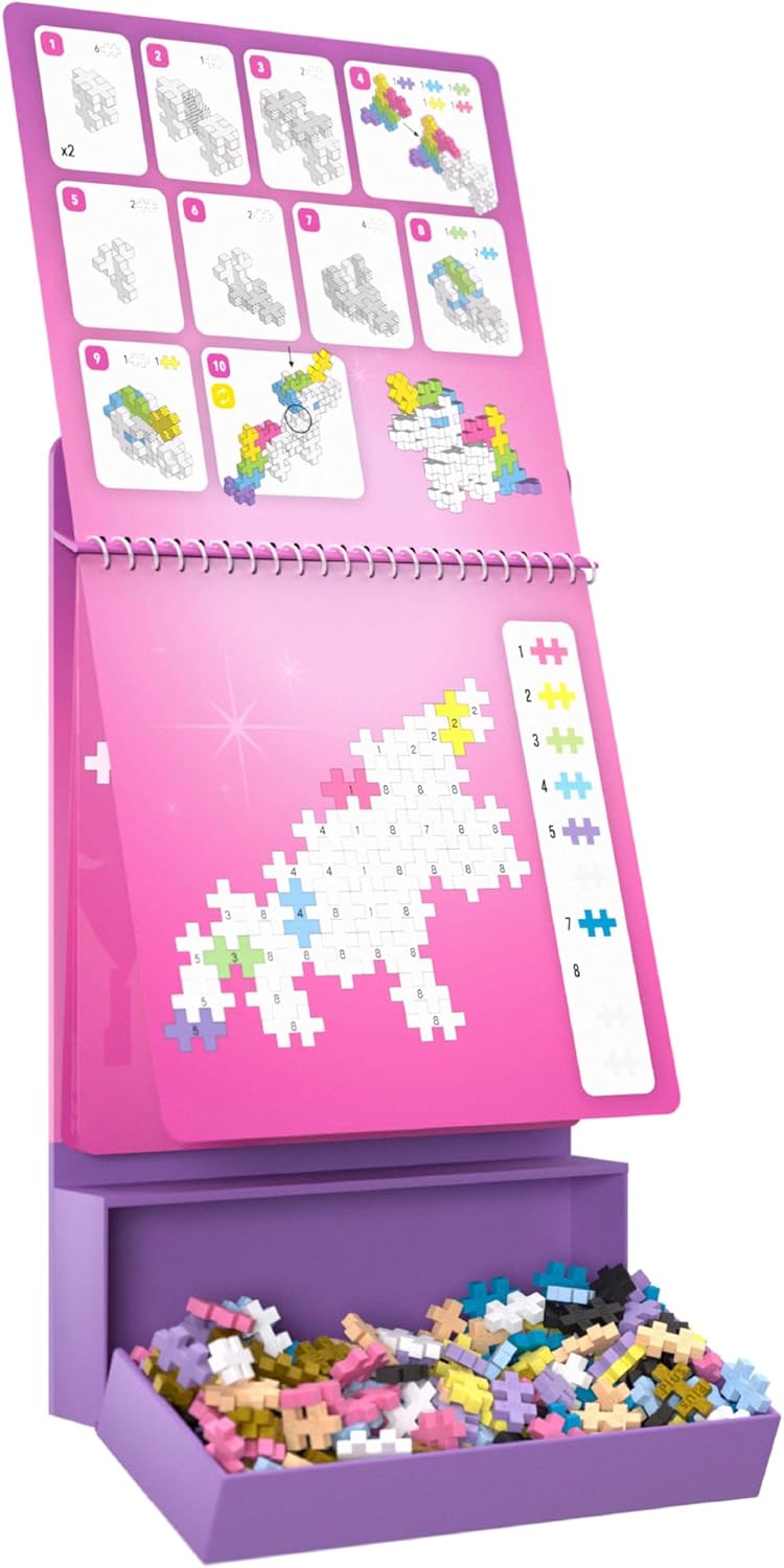 PLUS PLUS Travel Toys - Building Blocks Puzzle Play, Ideal Train, Car, or Plane Activities for Kids, 12 Pages with 125 Pieces in Attached Storage, Girls and Boys Toys Age 5 Plus