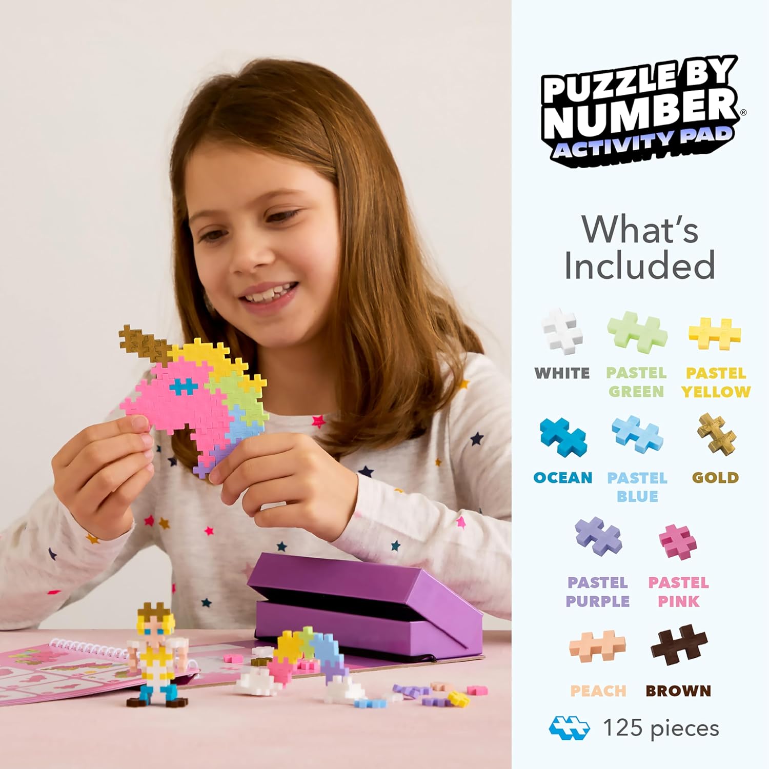 PLUS PLUS Travel Toys - Building Blocks Puzzle Play, Ideal Train, Car, or Plane Activities for Kids, 12 Pages with 125 Pieces in Attached Storage, Girls and Boys Toys Age 5 Plus