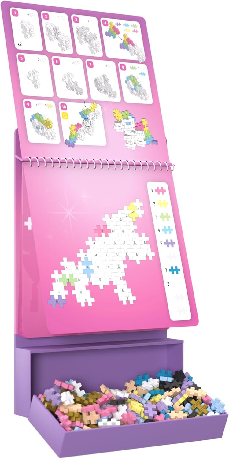 PLUS PLUS Travel Toys - Building Blocks Puzzle Play, Ideal Train, Car, or Plane Activities for Kids, 12 Pages with 125 Pieces in Attached Storage, Girls and Boys Toys Age 5 Plus