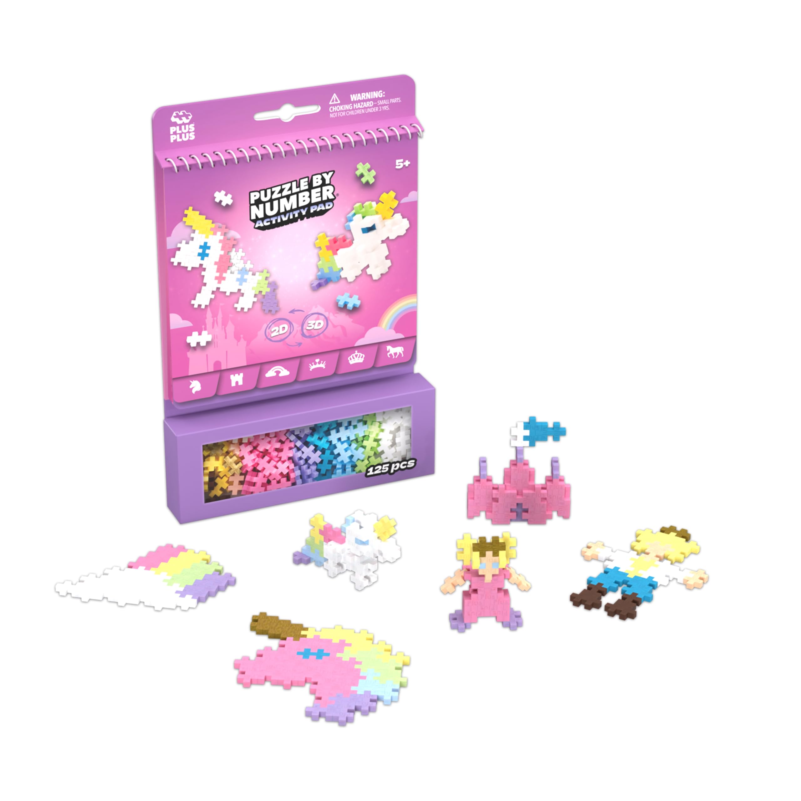PLUS PLUS Travel Toys - Building Blocks Puzzle Play, Ideal Train, Car, or Plane Activities for Kids, 12 Pages with 125 Pieces in Attached Storage, Girls and Boys Toys Age 5 Plus