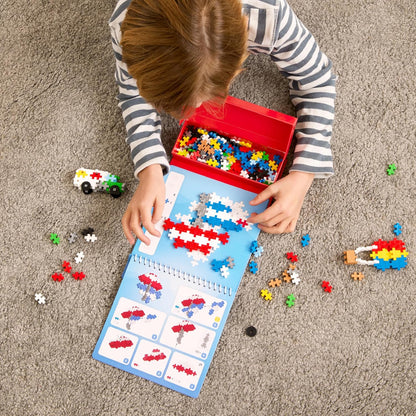 Plus Plus Travel Toys - Building Blocks Puzzle Play, Ideal Train, Car, or Plane Activities for Kids, 12 Pages with 125 Pieces in Attached Storage, Girls and Boys Toys Age 5 Plus