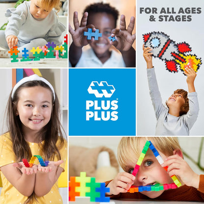 Plus Plus Travel Toys - Building Blocks Puzzle Play, Ideal Train, Car, or Plane Activities for Kids, 12 Pages with 125 Pieces in Attached Storage, Girls and Boys Toys Age 5 Plus