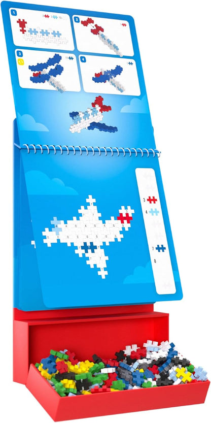 Plus Plus Travel Toys - Building Blocks Puzzle Play, Ideal Train, Car, or Plane Activities for Kids, 12 Pages with 125 Pieces in Attached Storage, Girls and Boys Toys Age 5 Plus