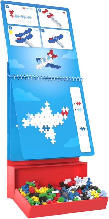 Plus Plus Travel Toys - Building Blocks Puzzle Play, Ideal Train, Car, or Plane Activities for Kids, 12 Pages with 125 Pieces in Attached Storage, Girls and Boys Toys Age 5 Plus