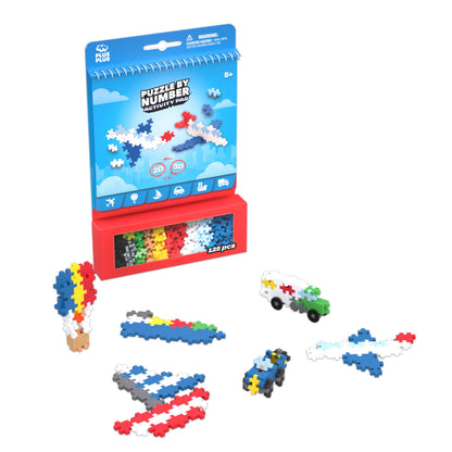 Plus Plus Travel Toys - Building Blocks Puzzle Play, Ideal Train, Car, or Plane Activities for Kids, 12 Pages with 125 Pieces in Attached Storage, Girls and Boys Toys Age 5 Plus