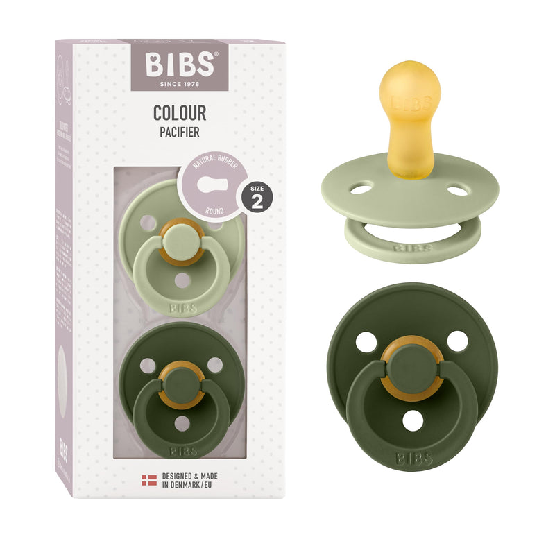 BIBS Colour Speen verpakking van 2 stuks. BPA-vrij, Ronde speen. Natuurlijk rubberlatex, Maat 2 (6-18 maanden), Sage/Hunter Green Maat 2 (6-18 maanden) Sage / Hunter Green