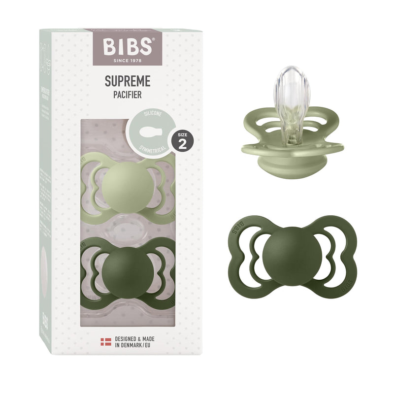 BIBS Supreme Speen verpakking van 2 stuks. BPA-vrij, Symmetrische speen. Siliconen, Maat 2 (6-18 maanden), Sage/Hunter Green