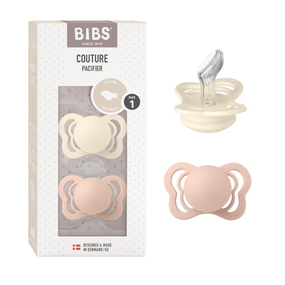 BIBS Couture Speen verpakking van 2 stuks. BPA-vrij, Anatomische speen. Siliconen, Maat 1 (0-6 maanden), Ivory/Blush