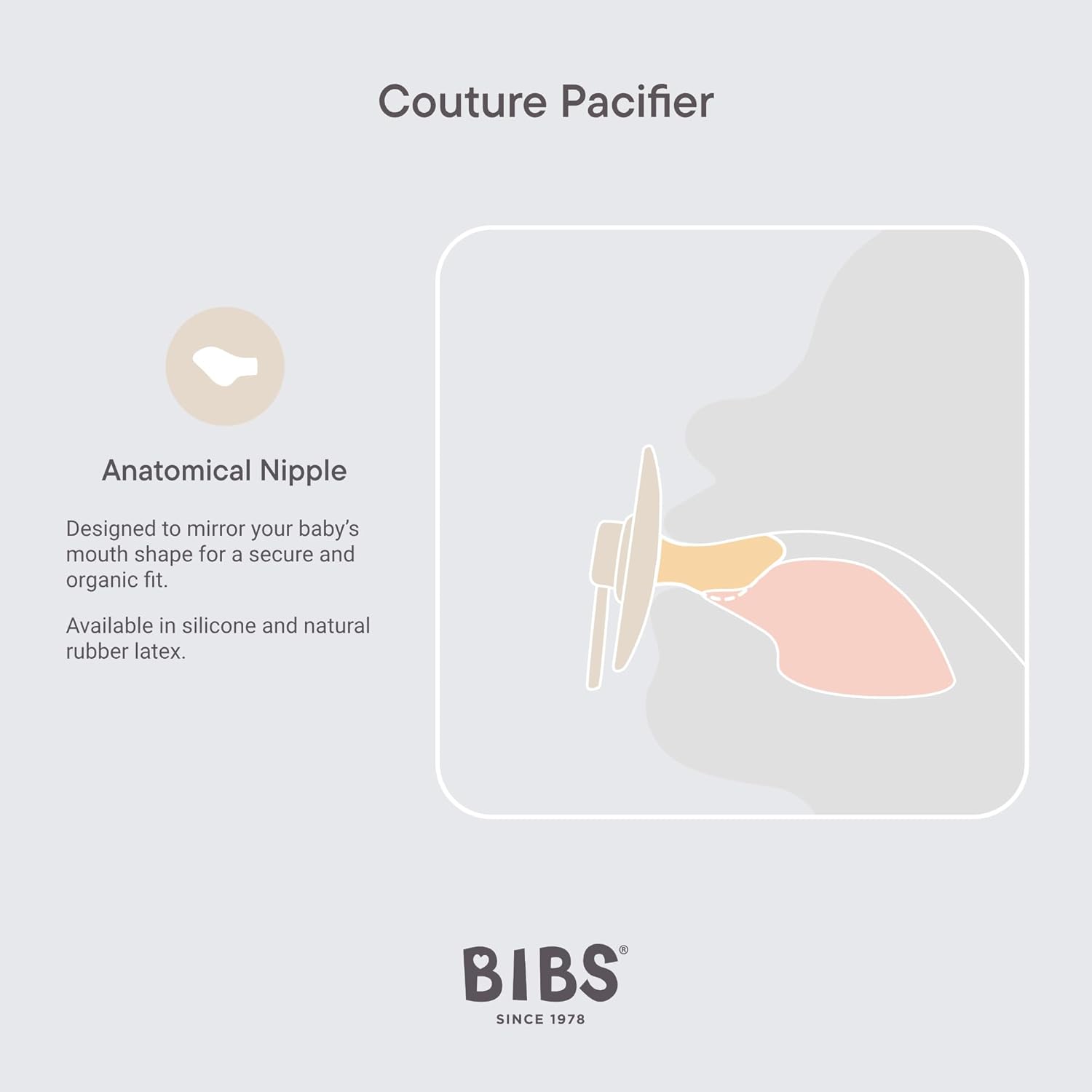 BIBS Couture Speen verpakking van 2 stuks. BPA-vrij, Anatomische speen. Siliconen, Maat 1 (0-6 maanden), Ivory/Blush