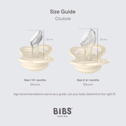BIBS Couture Speen verpakking van 2 stuks. BPA-vrij, Anatomische speen. Siliconen, Maat 1 (0-6 maanden), Ivory/Blush